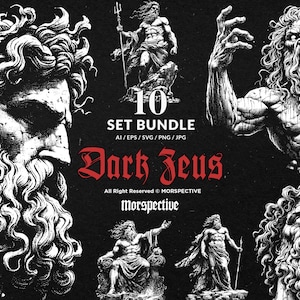 10 Bundle Dark Art Zeus Gods Greek Mythology Olympus Tattoo Clipart Digital File Vector Ai / Eps / Svg / Png illustration