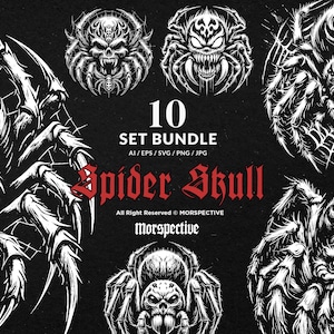 10 Bundle Dark Art Scary Spider Skull insect Tattoo Clipart Digital File Vector Ai / Eps / Svg / Png illustration
