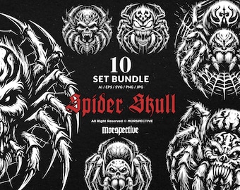 10 Bundle Dark Art Scary Spinne Schädel Insekt Tattoo Clipart Digitale Datei Vektor Ai / Eps / svg / Png abbildung