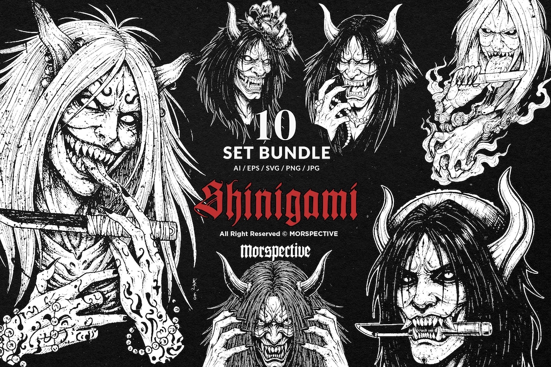 10 Bundle Dark Art Shinigami Japanese Oni God Grim Reaper Horror Ghost ...