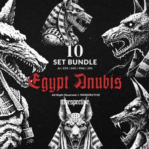10 Bundle Dark Art  Egypt Anubis Ancient Gods of Egypt Mythology Tattoo Clipart Digital File Vector Ai / Eps / Svg / Png illustration