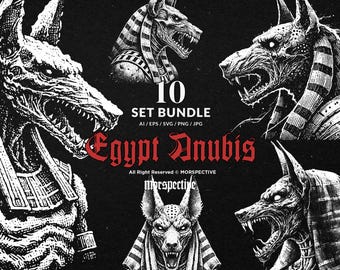 10 Bundle Dark Art  Egypt Anubis Ancient Gods of Egypt Mythology Tattoo Clipart Digital File Vector Ai / Eps / Svg / Png illustration