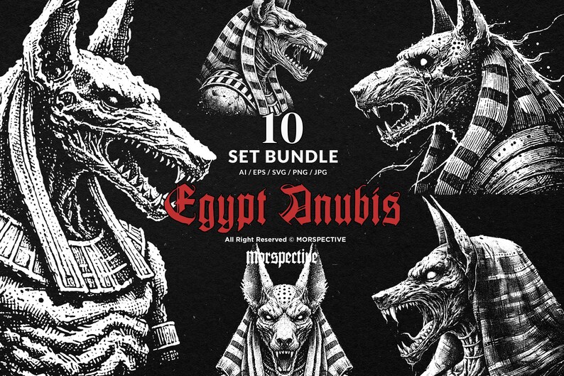 10 Bundle Dark Art Egypt Anubis Ancient Gods of Egypt Mythology Tattoo ...