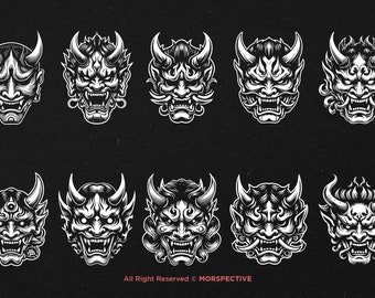 10 Bundle Dark Art Scary Japanese Hannya Mask Black White