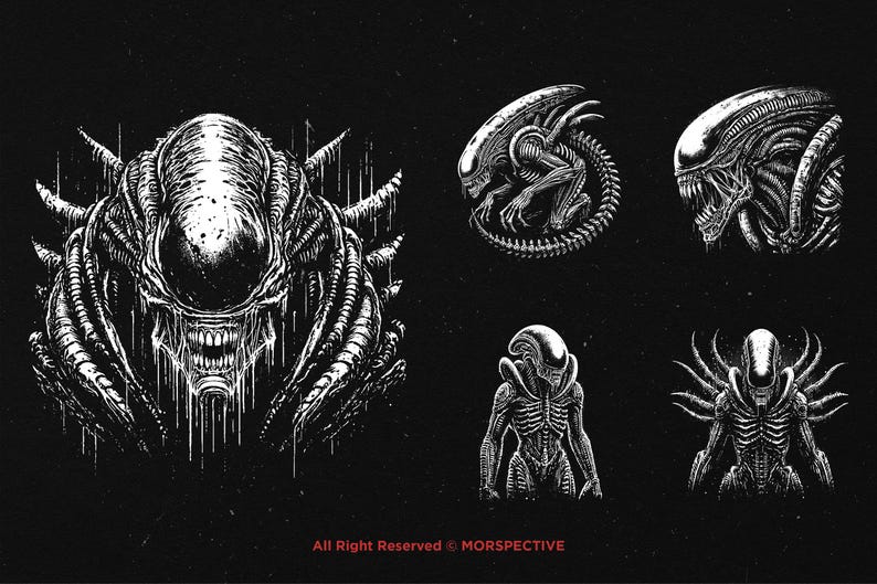 10 Bundle Dark Art Xenomorph Alien Predator UFO Beast Horror Hand Drawn ...