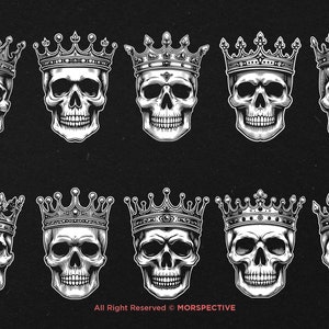 10 Bundle Dark Art Skull Head King Crown Black and White Illustration ...