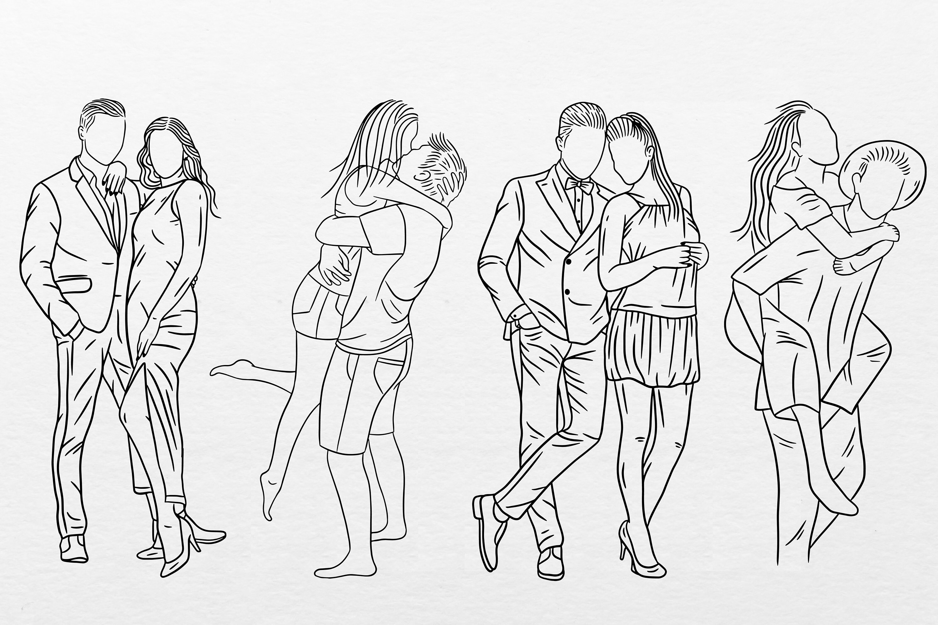 Premium Vector  Set bundle line art drawing simple couple fall in love  happy cute hand drawn