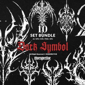 May include: A black background showcases ten white, stylized dark symbols. The text "10 SET BUNDLE" and "Dark Symbol" are visible. The image also includes the text "All Right Reserved © MORSPECTIVE".