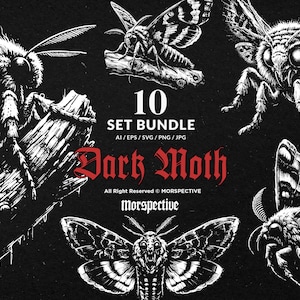 10 Bundle Dark Art Motte Schädel Flügel Insekt Tier Horror Tattoo Clipart Digitale Datei Vektor Ai/Eps/Svg/Png abbildung