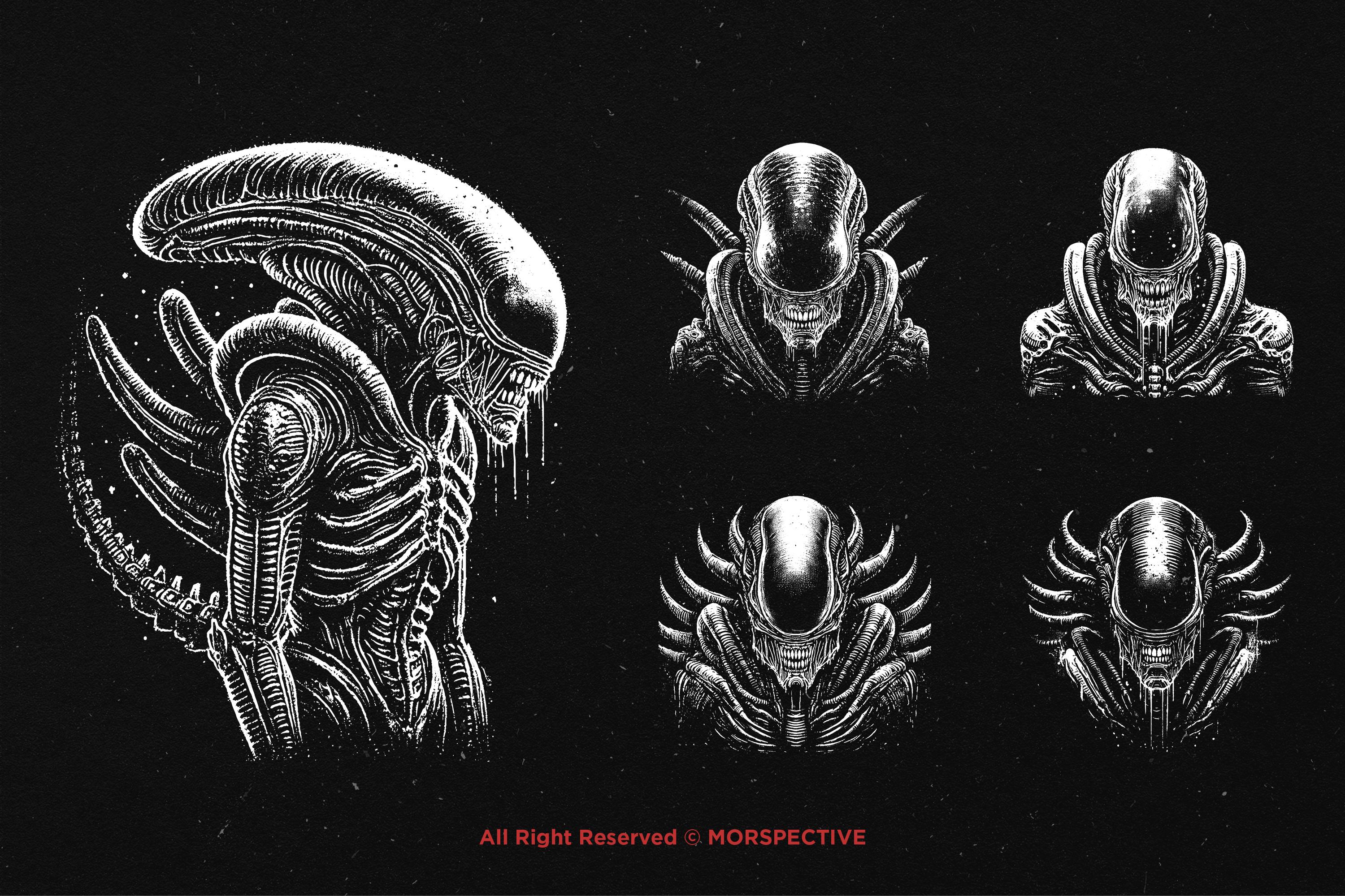 10 Bundle Dark Art Xenomorph Alien Predator UFO Beast Horror Hand Drawn ...
