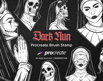 15 Dark Nun Prayer Girl Skull Horror Ghost Demon Tattoo Dark Artworks | Tattoo Stamps | Procreate Brush Stamp | Brushes Digital iPad