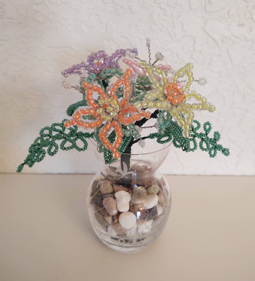French Beaded Pointed Posies in a Crystal Vase Etsy