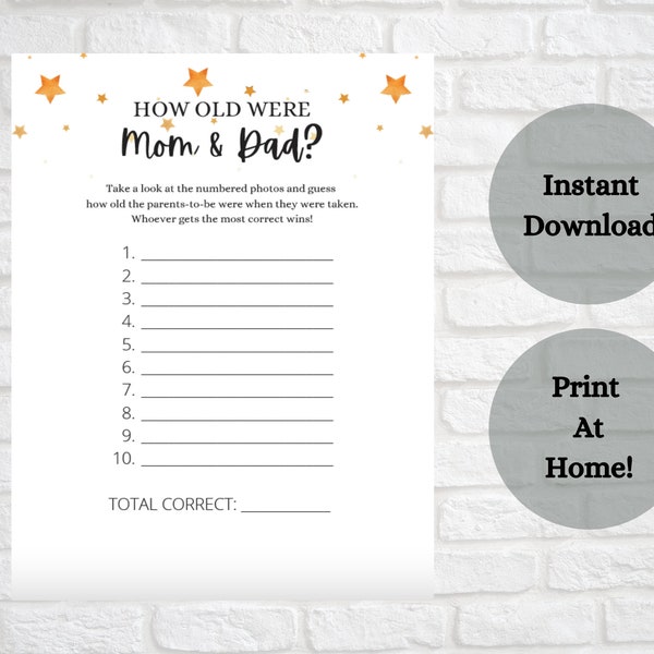 Guess the Mom and Dad to Be's Age Baby Shower Game Space Stars Moon Themed Instant Download Print at Home