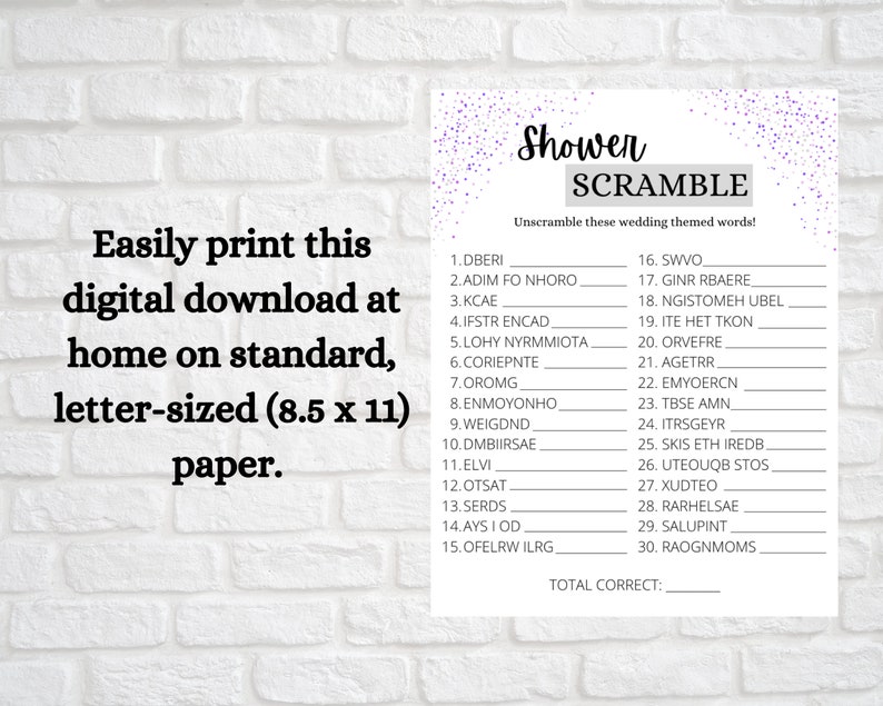 Word Unscramble Bridal Shower Game Confetti Themed Instant Download Print at Home Etsy