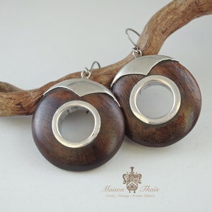 MINIMALIST MODERN NOMAD earrings, Tuareg, Tuareg style, artisan work, wood & sterling silver, boho, ethnic, tribal, unisex, ebony, handmade
