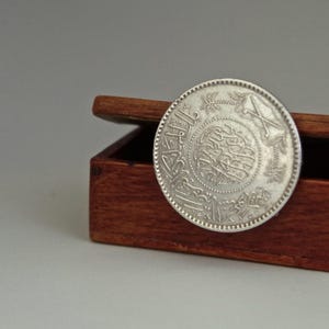 SILVER RIYAL RING *** rare large, ethnic 1 riyal coin ring, Saudi Arabia, Bedouin ring, tribal silver, palm tree, Arabic script, Boho, men
