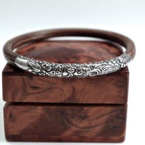 CHINESE DRAGON *** Vintage bamboo bangle bracelet with sterling silver repousée work, dragon, China, ethnic, tribal, Asia, layering, Boho