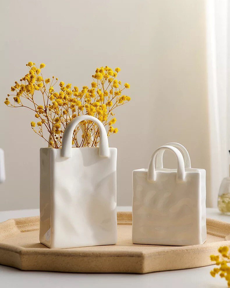 Ceramic Handbag Vase Cream White Purse Vase for Flowers Bag Shaped Flower  Vase, Unique Flower Vases …See more Ceramic Handbag Vase Cream White Purse