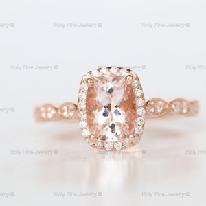 Natural 2 caratsPink Morganite Ring Vintage Morganite Engagement Ring Cushion Cut 14k Rose gold Diamond Wedding Natural Morganite Ring Gifts