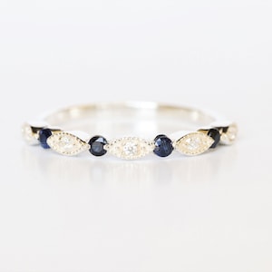 Natural Blue Sapphire silver wedding band September Birthstone Ring Blue Gemstone Sterling Silver Ring Sapphire ring silver sapphire band