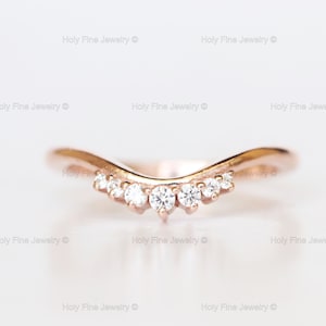 Vintage Diamond wedding band rose gold | Round cut moissanite matching band | Stacking Band | curved wedding band | Unique Anniversary ring