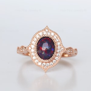 Natürlicher Schwarzer Opal Oval Verlobungsring Roségold Milgrain Saphir Ring Art Deco Hochzeit Vintage Antique Antique Antique Unique Braut Jahrestag Ring