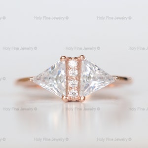Natural Two Triangle Moissanite Diamond Ring Classic Engagement Wedding Anniversary Unique Ring For Women Gif Trillion diamond in 14k gold