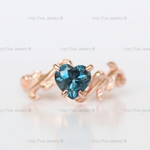 Natural Inspired London Blue Topaz Solitaire Ring, Vintage Leaf Blue Topaz Engagement Ring, Promise Ring For Women, Wedding Birthday Gift