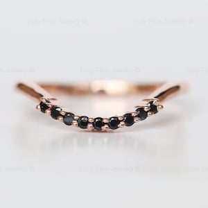 Natural Black onyx/Black diamond/Black Spinel curved wedding band Women Unique Delicate Bridal Art deco Matching AnniversaryBirthday Promise