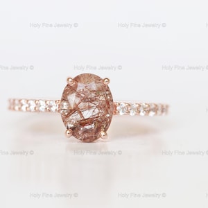 Natural Oval cut Golden Rutile Quartz engagement Ring Natural Yellow Rutiled Quartz solitaire ring Gold Rutile Quartz in 14k white gold