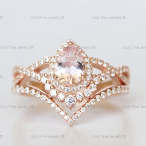 Natural Vintage Pear cut Morganite Engagement ring set in 14k Rose gold twisted moissanite Diamond ring morganite birthstone wedding ring