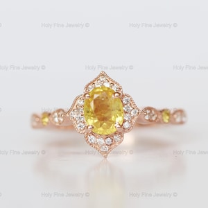 Natural Oval Yellow Sapphire Engagement Ring Sapphire Sterling Silver Promise Ring Sapphire Birthstone Anniversary Gift For Her in 14k gold