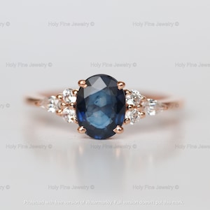 Natural Oval shape Blue Sapphire Ring 14K solid gold Genuine Sapphire Engagement Ring Promise Royal Blue Sapphire September Birthstone ring