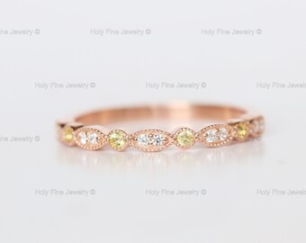 Natural Yellow Sapphires Art deco Eternity Band 14k Yellow Gold Wedding Stacking Band Anniversary Ring Yellow Sapphire September Birthstone