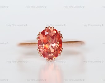 2cts. Orange Padparadscha Sapphire Oval Anniversary Ring Padparadscha Quartz Sapphire Gemstone Ring Valentine Wedding Ring Christmas Gifts