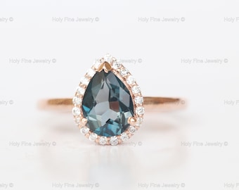 Natural Pear cut London Blue Topaz halo Ring Genuine Topaz Sterling Silver birthstone Ring Promise Anniversary Ring Women Mother's Day Gift