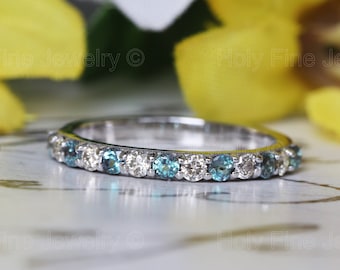 Natuurlijke vintage alexandriet en diamant eeuwigheid band verjaardag sterlingzilver bijpassende band stapelen juni geboortesteen gouden trouwring