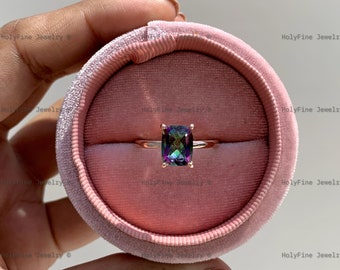 Cushion Cut Mystic Topaz Wedding Engagement Ring, Cushion Cut Rainbow Gemstone Ring for Women, Promise Ring for Girl