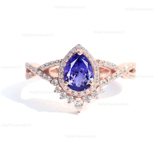 Natural Tanzanite Engagement Ring, Vintage Pear Shaped Tanzanite Ring, Promise Ring For Women, December Birthstone, Anniversary Gift For Her