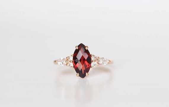 14k White Gold 12x6mm Marquise Garnet and Diamond Ring 14k White Gold 12x6mm Marquise Garnet and Diamond Ring