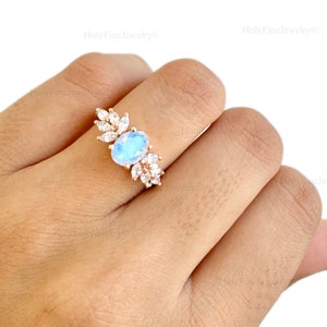 Vintage Natural Moonstone Engagement Ring, Oval Rainbow Moonstone Ring, Marquise Cluster Diamond Promise Ring, June Birthstone, Anniversary