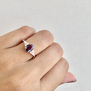 Unique Alexandrite Engagement Ring, Oval Alexandrite Ring, Moissanite Wedding Ring, Promise Ring For Women Anniversary Birthday Gift For Her