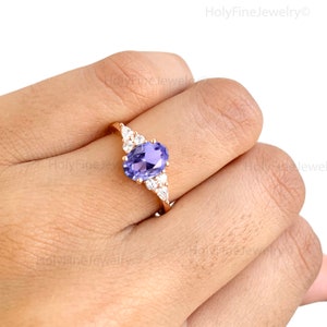 Purple Tanzanite Engagement Ring, Oval Tanzanite Wedding Ring, Unique Marquise cut Diamond Engagement Ring, December Birthstone Gift For Her