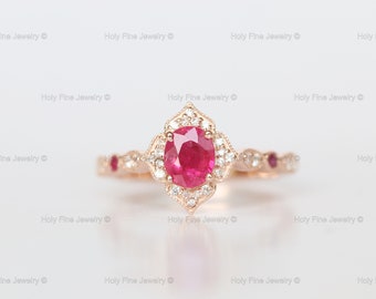 Natural Ruby Art Deco Engagement ring Antique Ruby Ring in 14k Ruby Jewelry Sterling Silver Wedding Anniversary Ring July birthstone ring