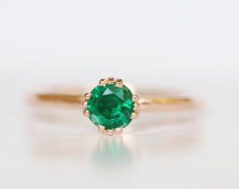 Natural Emerald Engagement Ring, Round Emerald Solitaire Ring, Emerald Gemstone Ring, May Birthstone, Promise Ring, Anniversary Wedding Gift