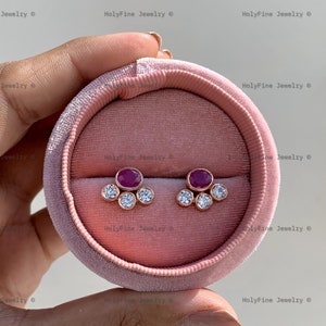 Natural Ruby Gemstone Earrings, Ruby Oval Earrings, Wedding Diamond Earrings For Her, Multistone Earrings, Bridesmaid Jewelry