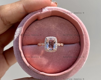 Vintage Cushion Cut Morganite Engagement Ring, Natural Morganite Wedding Ring, Promise Ring For Women, Anniversary Birthday Gift For Her