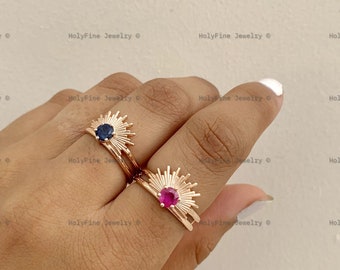 Ruby Engagement Ring, Natural Round Ruby Ring, 14K Rose Gold Wedding Ring, Promise Ring, July Birthstone, Anniversary Birthday Gift For Her