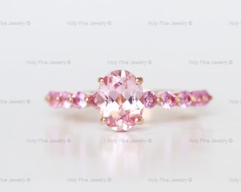 Natürliche Oval geschnitten rosa Saphir Verlobungsring Saphir Sterling Silber Versprechen Ring Saphir Birthstone Jahrestag Geschenk für sie in gold