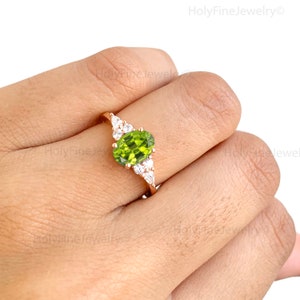 Vintage Oval Cut Peridot Engagement Ring, Natural Peridot Ring, Marquise Cut Diamond Ring, Promise Ring, August Birthstone, Anniversary Gift